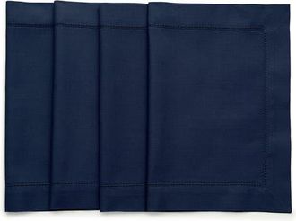 Solino Home Cotton Linen Hemstitch Placemats Set of 4, 14 x 19 Inch for Dining Table, Holiday and Everyday Table Decor in Navy at Nordstrom, Size