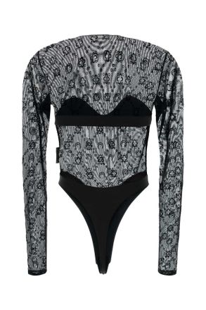 Marine Serre Womens Black Stretch Tulle Bodysuit Bk99black Maglie Sweater