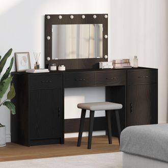 Berkfield Home 3-Piece Dressing Table Set with LED in Black Engineered Wood