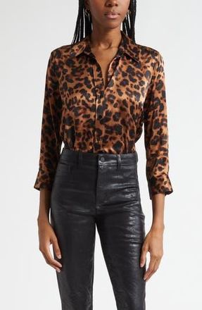 L'agence Dani Leopard Print Silk Button-Up Shirt in Brown Multi Amur Leopard at Nordstrom Rack, Size X-Small
