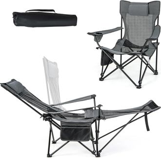 Costway Costway Silla Plegable Camping, Silla De Acampada Port&aacute;til 2 En 1, Reposapi&eacute;s Desmontable, Respaldo Ajustable, Portavasos Y Reposacabezas, Bolsa De Al