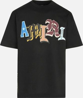 Amiri Mens VARSITY PATCH OVERSIZED TEE - Black - Size: 40
