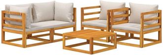 vidaXL Set Muebles De Jard&iacute;n 5 Pzas Madera Maciza Y Cojines Gris Claro Vidaxl