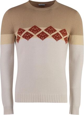 Malo Diamantpatroon Kasjmier Trui - Heren - Cashmere truien - Beige - L - Kasjmier - Truien & Vesten