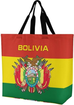 Generic Bolivia Flag Tote Bag Reusable Grocery Shopping Bags Large Travel One Shoulder Handbag for Picnic Work