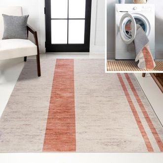 Jonathan Y Designs Raita Modern Distressed Stripe Machine-Washable Area Rug in Ivory/peach at Nordstrom, Size 3Ft 0In X 5Ft 0In