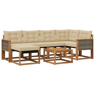 vidaXL Conjunto De Sof&aacute;s De Exterior Con Coj&iacute;n 7 Pcs Natural Y Beige Vidaxl