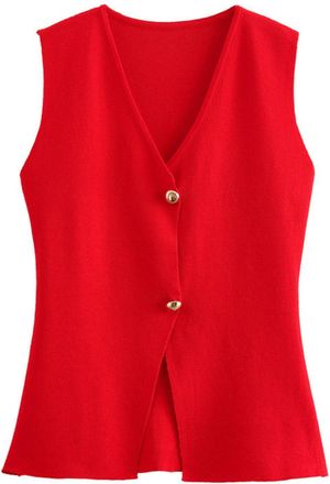 Generic Knitted Waistcoats for Women Gilet for Womens Solid Color Ladies Gilets and Bodywarmers Vest Tops Button Down V-Neck Sleeveless Cardigans Lightweight 