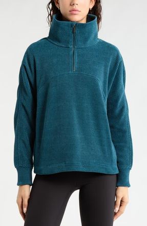 Zella Half Zip Waffle Stitch Sweatshirt in Teal Seagate Marl at Nordstrom, Size X-Large