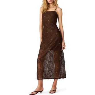 Steve Madden Maureene Bead Detail Floral Mesh Dress in Chicory Coffee at Nordstrom, Size X-Small