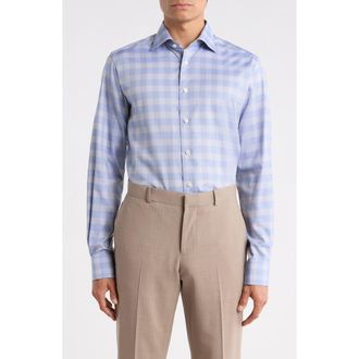 Eton Contemporary Fit Check Cotton Twill Dress Shirt in Medium Blue at Nordstrom Rack, Size 16.5