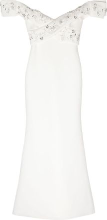 Badgley Mischka bead-embellished off-shoulder gown - women - Polyester/Spandex/Elastane/Polyester - 8 - White