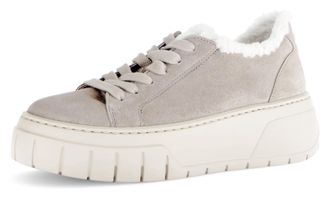 Gabor Plateausneaker GABOR, Damen, Gr. 38, beige (hellbeige), Textil, Veloursleder, Schuhe Plateausneaker, Plateau, Freizeitschuh, Halbschuh, Schn&uuml;rschuh mi