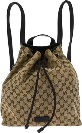 Gucci Drawstring Backpack Gg Canvas Brown Canvas Backpack Bag (Pre-Owned)