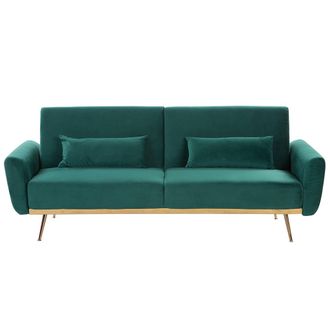Beliani Beliani - Sof&aacute; Cama Tapizado En Terciopelo Verde 3 Plazas Patas De Metal Cojines Adicionales Retro Eina