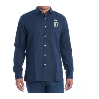La Martina Shirt met lange mouwen en geborduurde details - Heren - Casual Overhemden - Blauw - 4XL - Katoen - Overhemden