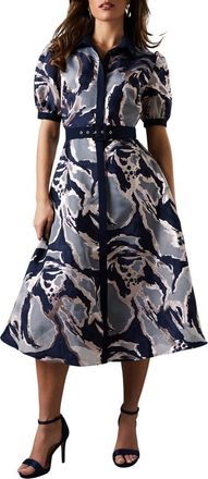 Coast Short Sleeve Jacquard Shirt Dress in Navy at Nordstrom, Size 10