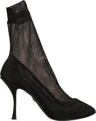 Dolce & Gabbana Black Silk Mesh Sock Style Heels Boots Womens Shoes (Pre-Owned)