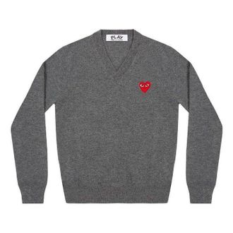 Comme Des Gar&ccedil;ons V-Neck L/S T-shirt Red Emblem Grey AZ-N002-051-3