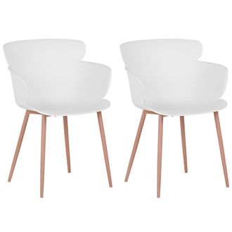 Beliani Conjunto De 2 Sillas De Comedor De Material Sint&eacute;tico Blanco Patas De Metal Respaldo Ergon&oacute;mico Sala De Estar Moderna Sumkley