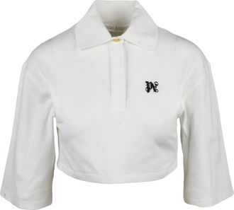 Palm Angels White Cotton Cropped Polo Shirt