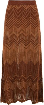 Akep Bruine Zigzag Lange Gebreide Rok - Dames - Maxi Rokken - Bruin - S - Polyester - Rokken