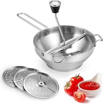 OEM Dailygoods, Acero Inoxidable, 3 Discos Intercambiables, Mango Antideslizante, Dimensiones 33x20cm, Machacador De Patatas
