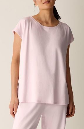 Eileen Fisher Jewel Neck Organic Cotton Pajama Top in Crystal Pink at Nordstrom, Size Xx-Small