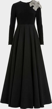 Mac Duggal Flower-Embellished Jersey and Taffeta Gown