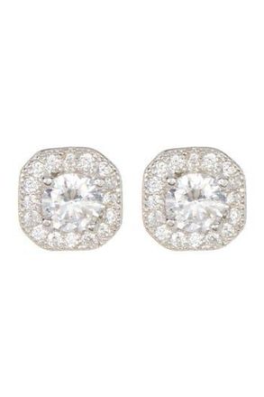 Adornia White Rhodium Plated Swarovski Crystal Halo Stud Earrings in Silver at Nordstrom Rack