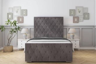 Sloomy Watson Naples Frame-Mattress - 50 Upholstered Headboard in Grey | Size: Double