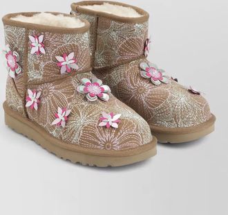 UGG suede floral-embroidered ankle boots