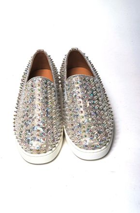 Christian Louboutin Womens White Ab-Clear Ab Roller Boat Woman Flat Sneaker