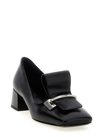 Prada Womens Black Calfskin Mid Heel Pumps