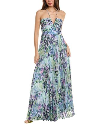 Monique Lhuillier Pleated Chiffon Gown
