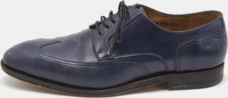 Ferragamo Navy Blue Brogue Leather Lace Up Derby