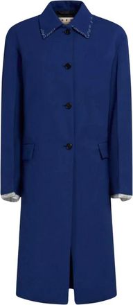 Marni Contrast Gestikte Wollen Jas - Dames - Mantel - Blauw - 2XS - Wol - Jassen