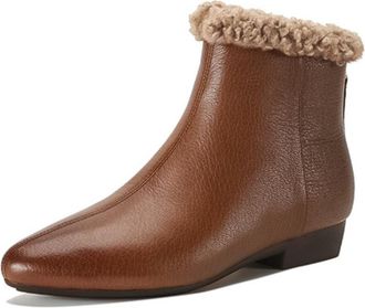 Generic Womens Ankle Boots Faux Shearling Lined PU Leather Pointed Toe Low Block Heels Back Zipper Warm Fluffy Collar Sleek Comfortable Non-Slip Durable,Brown
