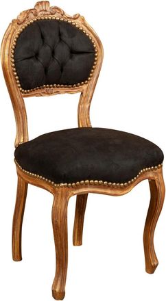 Biscottini International Biscottini - Silla De Madera Sill&oacute;n Tapizado Estilo Luis Xvi Franc&eacute;s 44x88x42 Cm Sill&oacute;n De Haya Maciza Sill&oacute;n De Sal&oacute;n Acabado Dorado