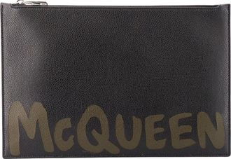 Alexander McQueen Leren kaarthouderportemonnee met rits - Heren - Portefeuilles - Zwart - ONE Size - Leer - Accessoires