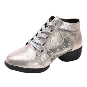 Generic Elegant Ladies Latin Dance Sandals Comfortable Heeled Ballroom Tango Party Performance Footwear with Sparkling Sequin Design (Gold, 4.5)