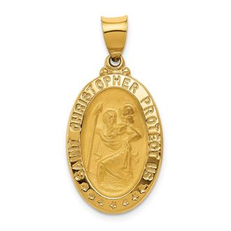 Diamond2Deal 14k Yellow Gold Polished and Satin St. Christopher Medal Hollow Pendant