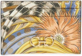 Ferragamo Gancini Leather Card Case in White Stampa Gallo Nero at Nordstrom