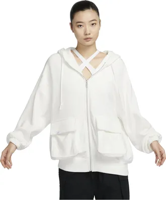 Nike (WMNS) Nike Sportswear Oversized Full-Zip French Terry Hoodie Asia Sizing Sail Light Orewood Brown FV7516-133