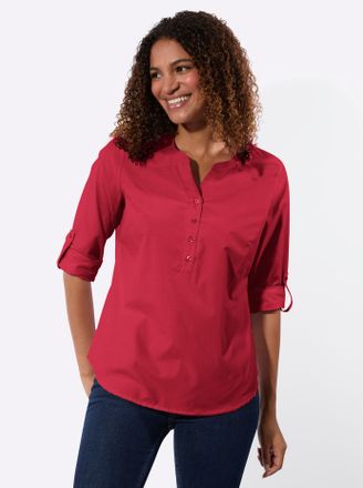 Casual Looks Longbluse CASUAL LOOKS, Damen, Gr. 36, rot, 50% Baumwolle, 50% Polyester, unifarben, Rundhals, Blusen Longbluse