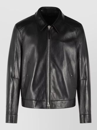 Tom Ford leather jacket buttoned cuffs collared front pockets
