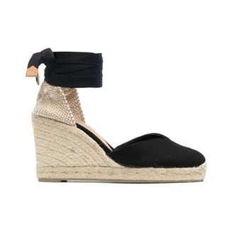 Castaner Wedges, female, Black, Size: 11 US Black Wedge Heel Shoes with Tie