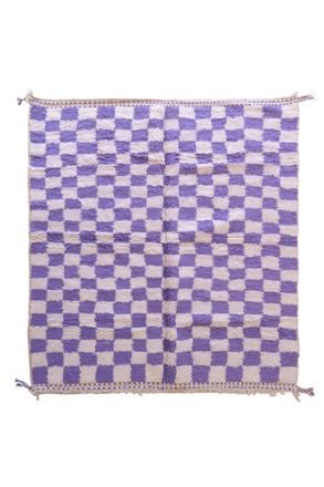 AFK Living Alfombra bereber marroqu&iacute; en lana a cuadros p&uacute;rpura 209 x 253 cm