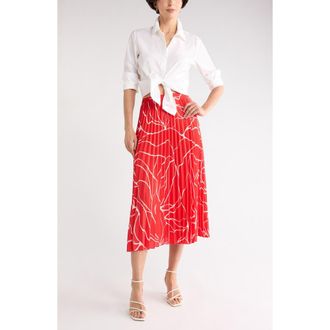 Nordstrom Rack Chiffon Pleated Midi Skirt in Red- Ivory Cracked Abstract at Nordstrom Rack, Size X-Small