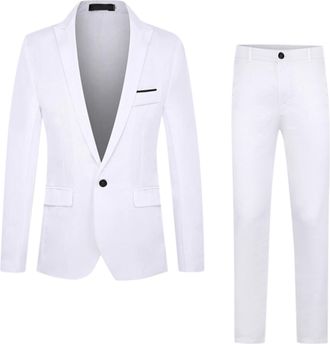 Generic Mens Party Costumes, Outfits Suit Mens Mens Two/Three Piece Suits Regular Fit Button Business Suit Teen Suits Fit Wedding Dress for Man | White